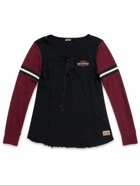 Harley-Davidson Women’s Lace Up Long Sleeve Biker Shirt Black Burgundy